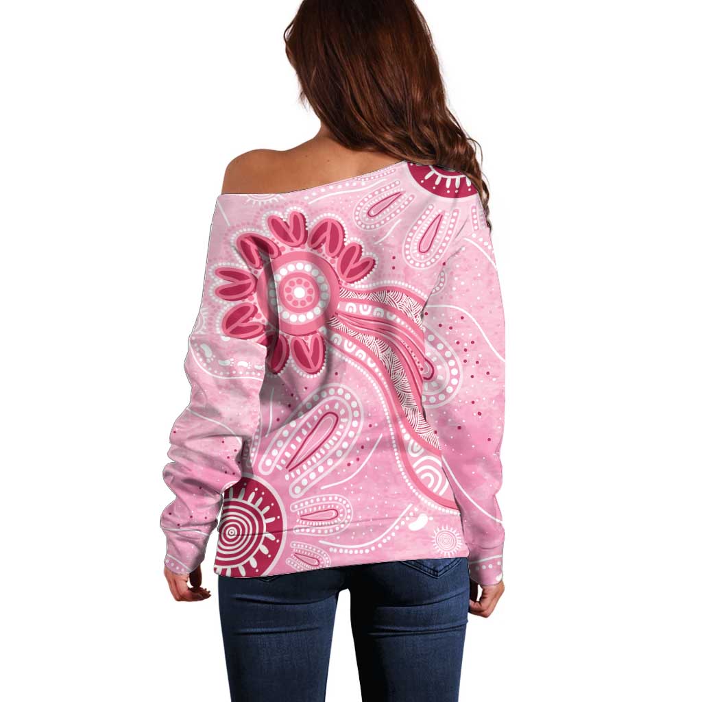 First Nation Aboriginal Dot Arts Off Shoulder Sweater Think Pink - Aussie Hoodie