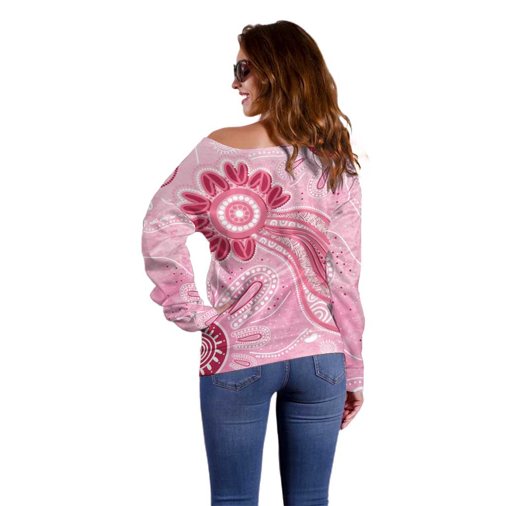 First Nation Aboriginal Dot Arts Off Shoulder Sweater Think Pink - Aussie Hoodie