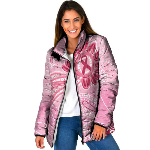 First Nation Aboriginal Dot Arts Padded Jacket Think Pink - Aussie Hoodie