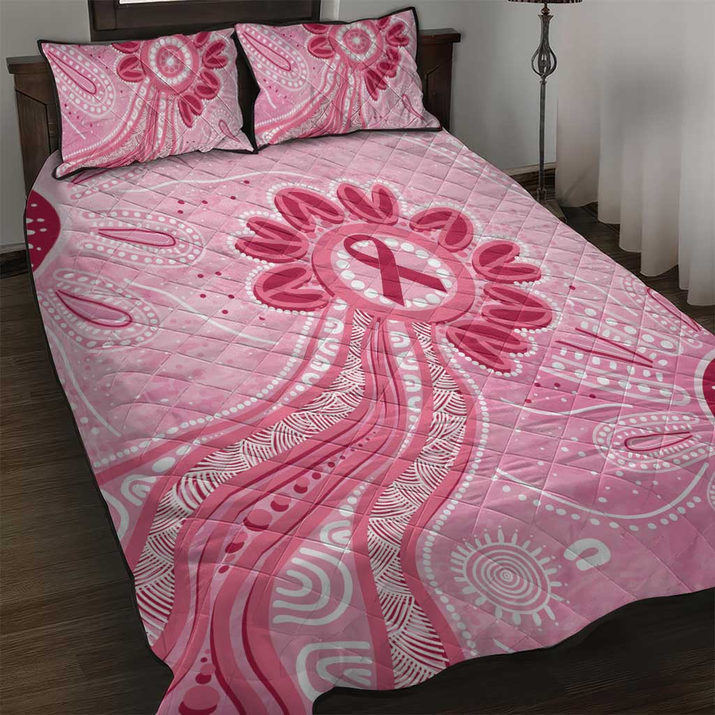 First Nation Aboriginal Dot Arts Quilt Bed Set Think Pink - Aussie Hoodie