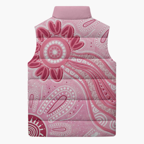 First Nation Aboriginal Dot Arts Sleeveless Puffer Jacket Think Pink - Aussie Hoodie