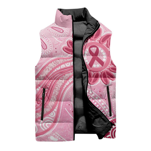 First Nation Aboriginal Dot Arts Sleeveless Puffer Jacket Think Pink - Aussie Hoodie