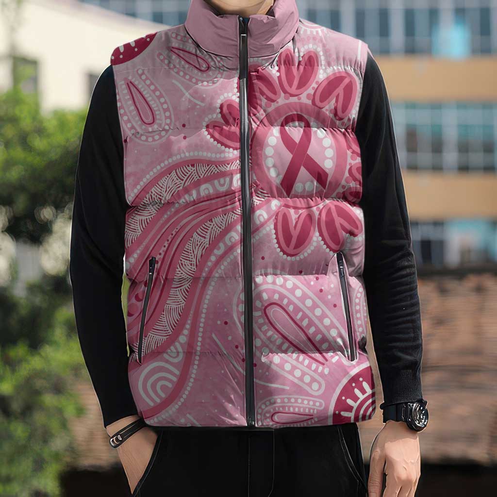 First Nation Aboriginal Dot Arts Sleeveless Puffer Jacket Think Pink - Aussie Hoodie