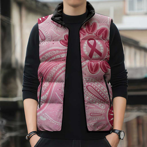 First Nation Aboriginal Dot Arts Sleeveless Puffer Jacket Think Pink - Aussie Hoodie