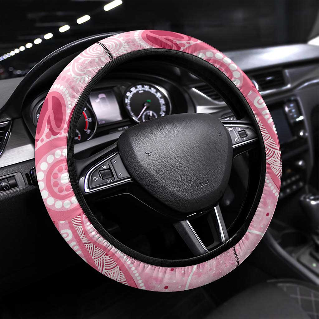 First Nation Aboriginal Dot Arts Steering Wheel Cover Think Pink - Aussie Hoodie