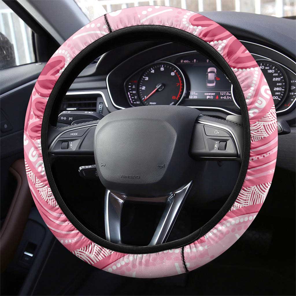 First Nation Aboriginal Dot Arts Steering Wheel Cover Think Pink - Aussie Hoodie