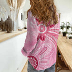 First Nation Aboriginal Dot Arts Women Casual Shirt Think Pink - Aussie Hoodie