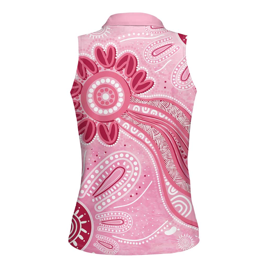 First Nation Aboriginal Dot Arts Women Sleeveless Polo Shirt Think Pink - Aussie Hoodie