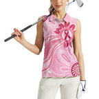 First Nation Aboriginal Dot Arts Women Sleeveless Polo Shirt Think Pink - Aussie Hoodie