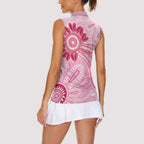 First Nation Aboriginal Dot Arts Women Sleeveless Polo Shirt Think Pink - Aussie Hoodie