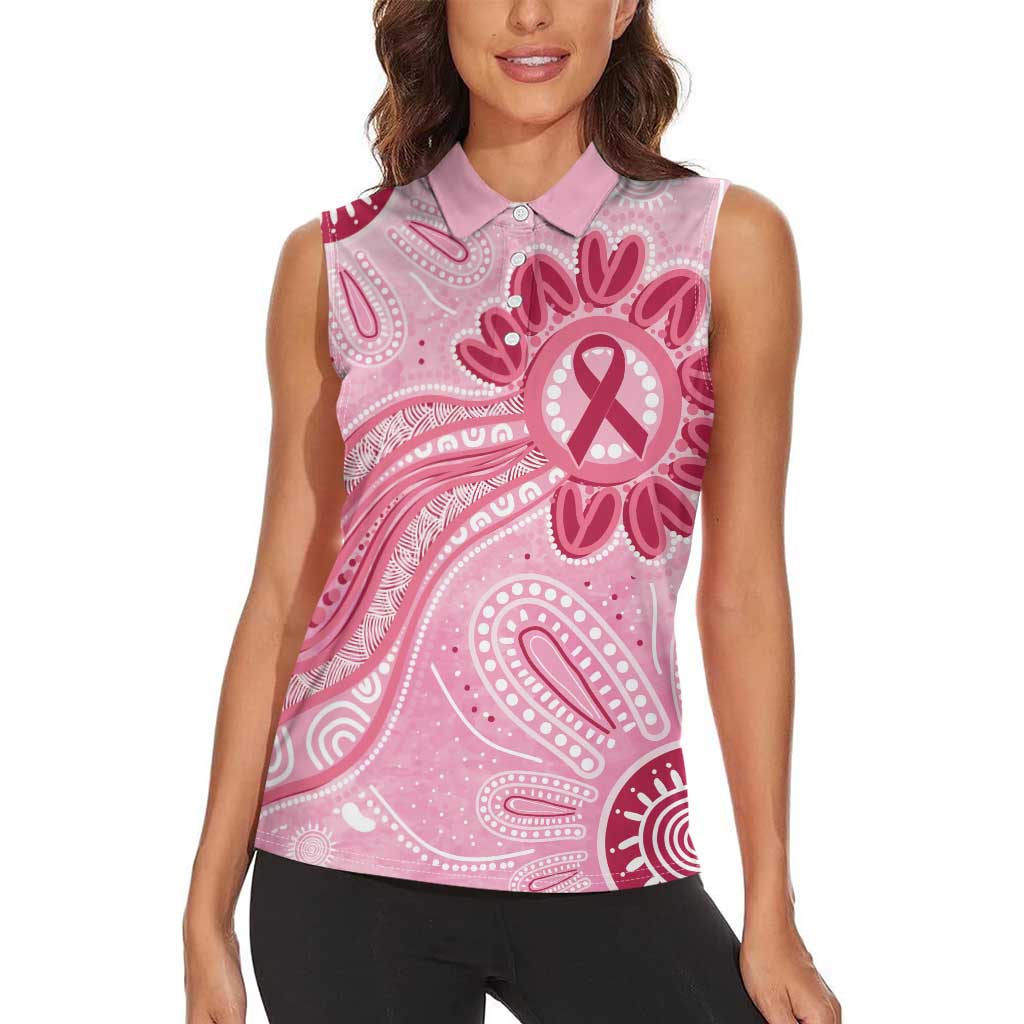 First Nation Aboriginal Dot Arts Women Sleeveless Polo Shirt Think Pink - Aussie Hoodie