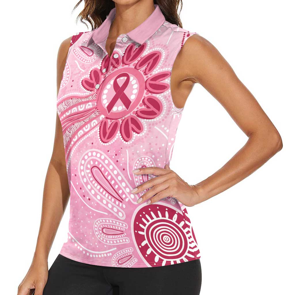 First Nation Aboriginal Dot Arts Women Sleeveless Polo Shirt Think Pink - Aussie Hoodie