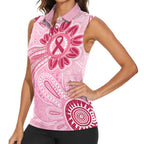 First Nation Aboriginal Dot Arts Women Sleeveless Polo Shirt Think Pink - Aussie Hoodie
