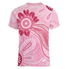 First Nation Aboriginal Dot Arts Women V-Neck T-Shirt Think Pink - Aussie Hoodie
