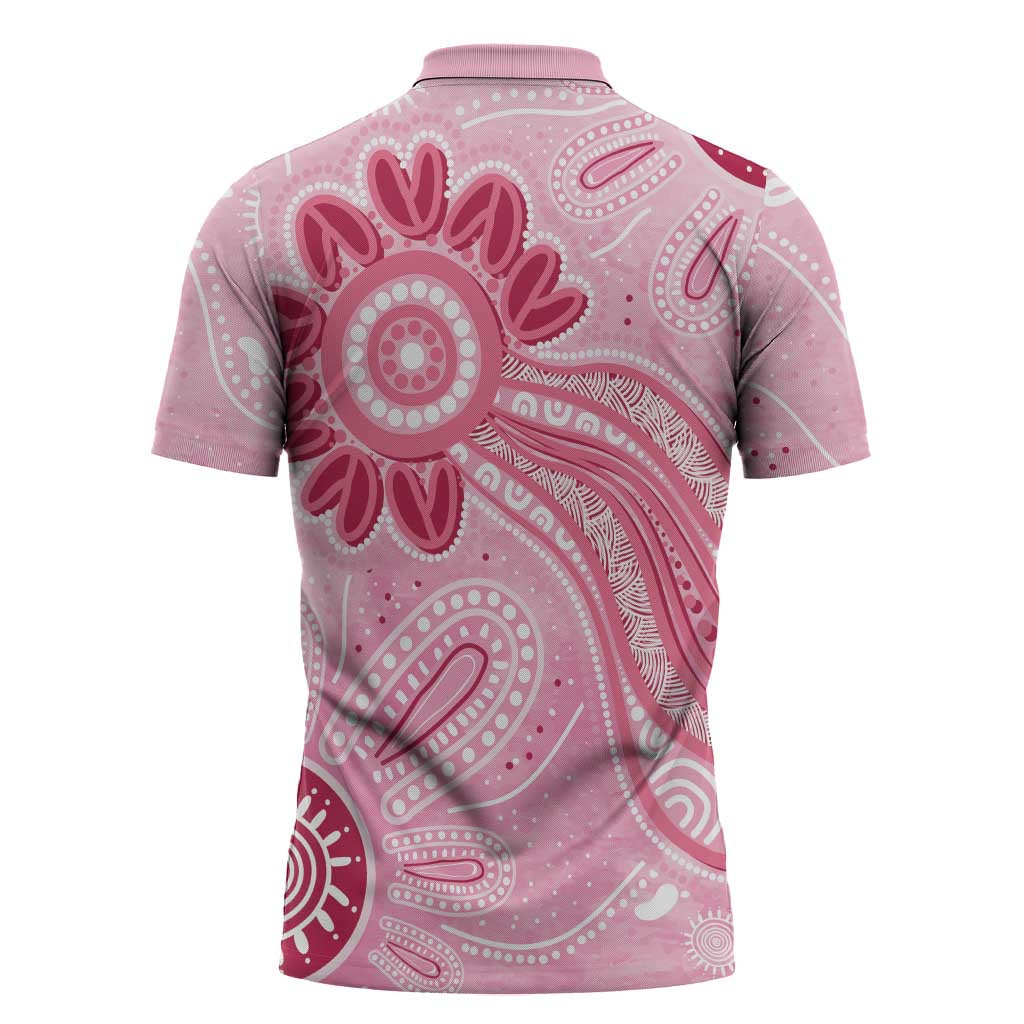 First Nation Aboriginal Dot Arts Zipper Polo Shirt Think Pink - Aussie Hoodie