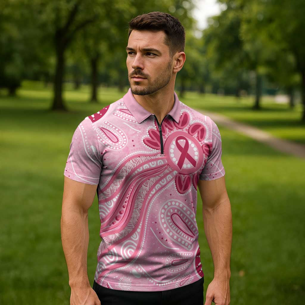 First Nation Aboriginal Dot Arts Zipper Polo Shirt Think Pink - Aussie Hoodie