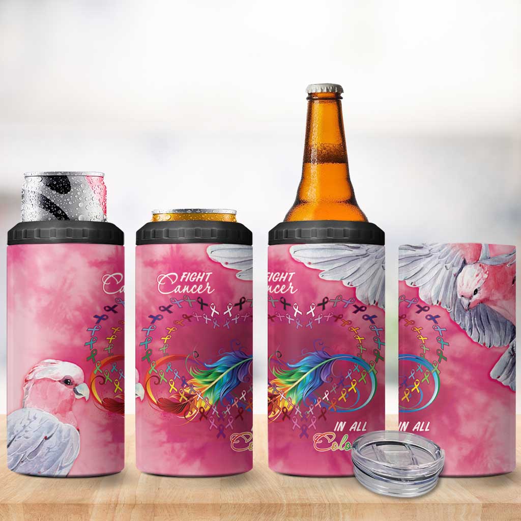 Australia Fight Cancer In All Colors 4 in 1 Can Cooler Tumbler Galah Pink Tie Dye - Aussie Hoodie