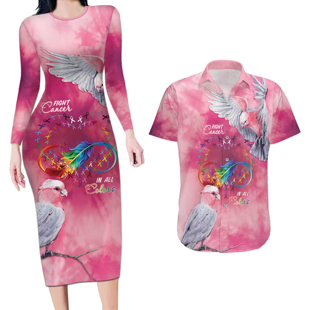 Australia Fight Cancer In All Colors Couples Matching Long Sleeve Bodycon Dress and Hawaiian Shirt Galah Pink Tie Dye - Aussie Hoodie
