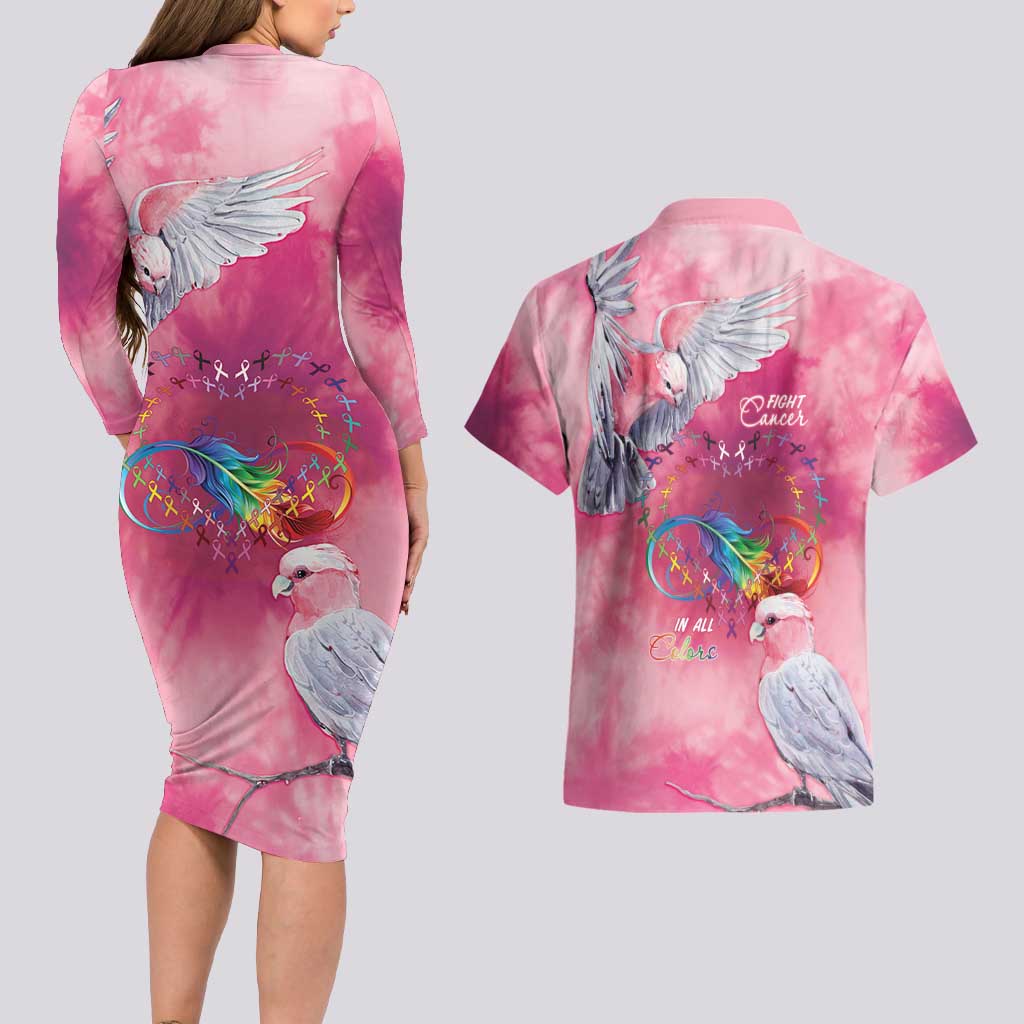 Australia Fight Cancer In All Colors Couples Matching Long Sleeve Bodycon Dress and Hawaiian Shirt Galah Pink Tie Dye - Aussie Hoodie
