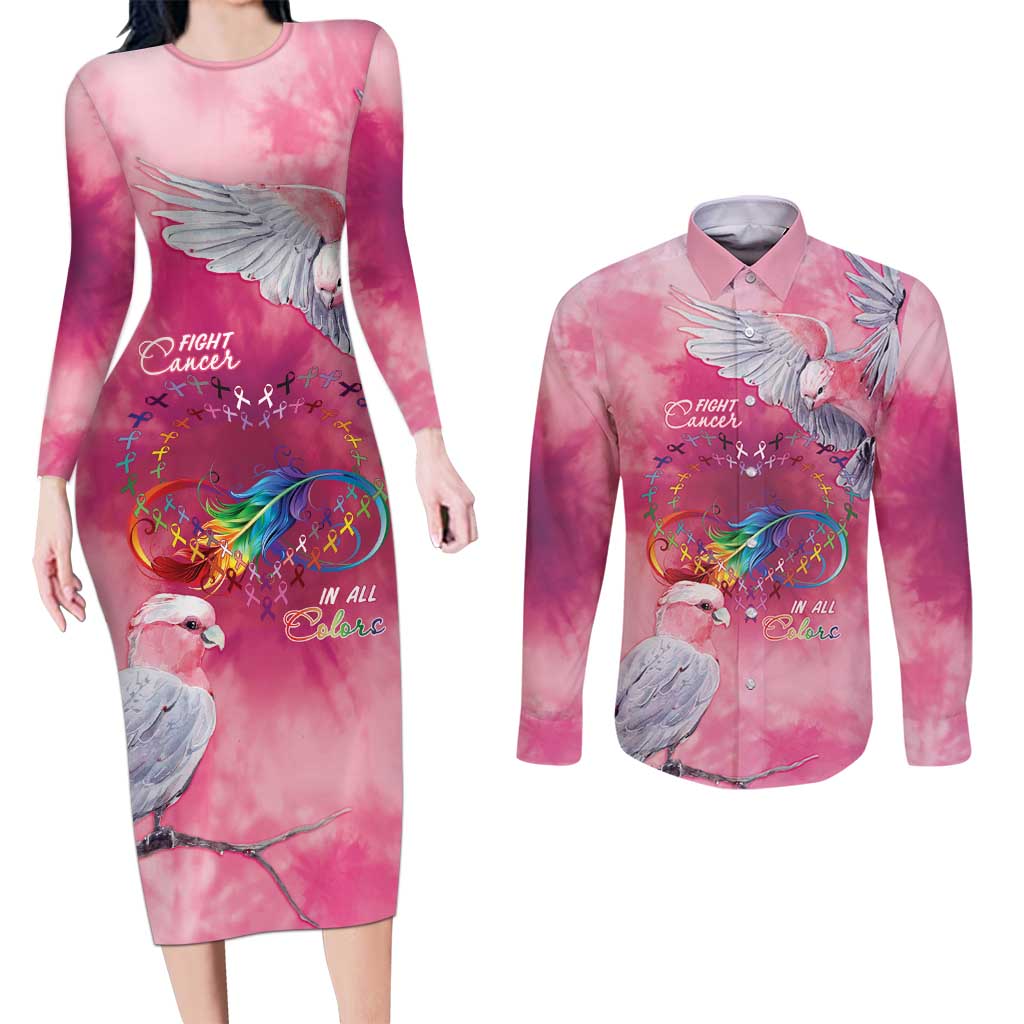 Australia Fight Cancer In All Colors Couples Matching Long Sleeve Bodycon Dress and Long Sleeve Button Shirt Galah Pink Tie Dye - Aussie Hoodie