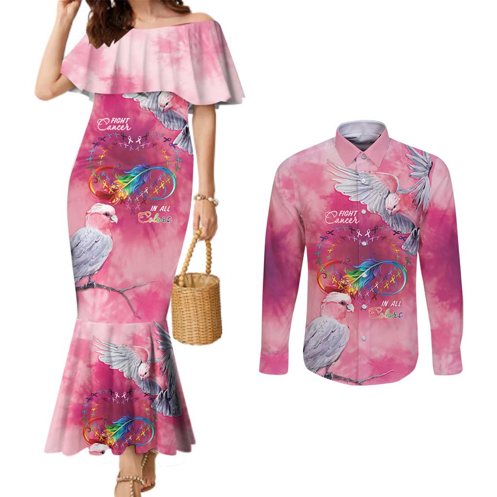 Australia Fight Cancer In All Colors Couples Matching Mermaid Dress and Long Sleeve Button Shirt Galah Pink Tie Dye - Aussie Hoodie
