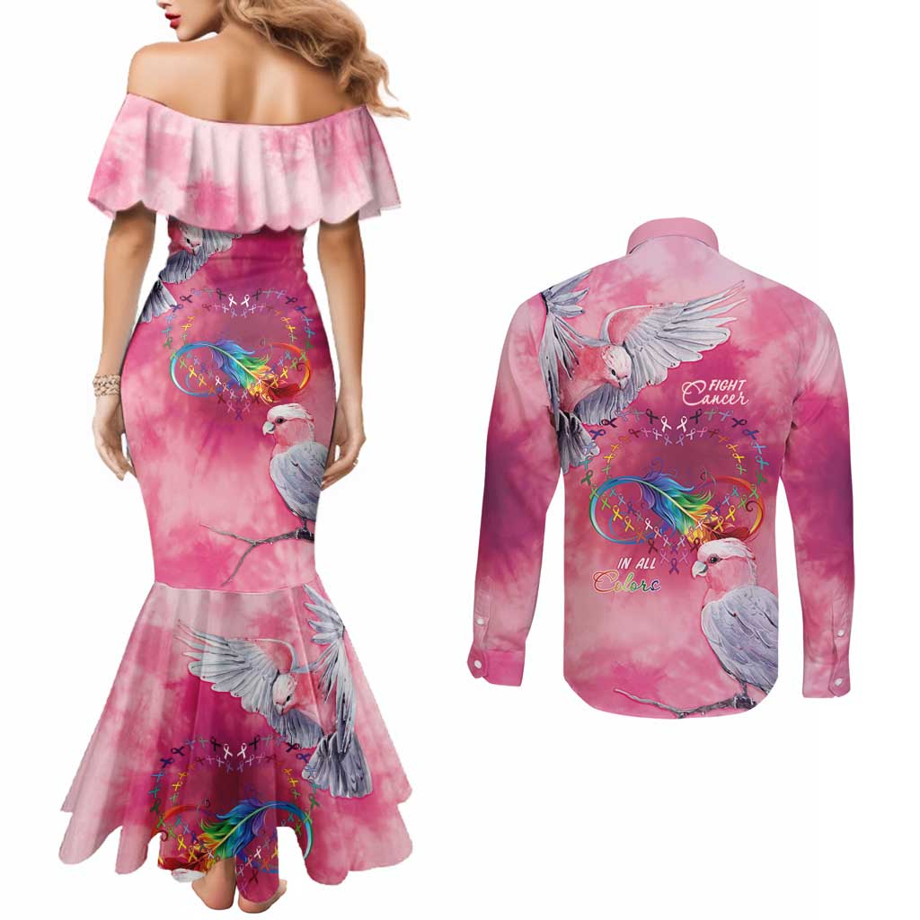 Australia Fight Cancer In All Colors Couples Matching Mermaid Dress and Long Sleeve Button Shirt Galah Pink Tie Dye - Aussie Hoodie