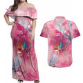 Australia Fight Cancer In All Colors Couples Matching Off Shoulder Maxi Dress and Hawaiian Shirt Galah Pink Tie Dye - Aussie Hoodie