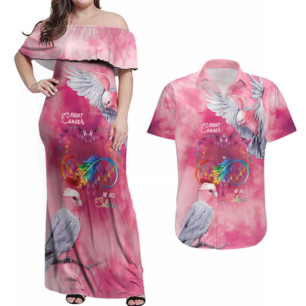 Australia Fight Cancer In All Colors Couples Matching Off Shoulder Maxi Dress and Hawaiian Shirt Galah Pink Tie Dye - Aussie Hoodie