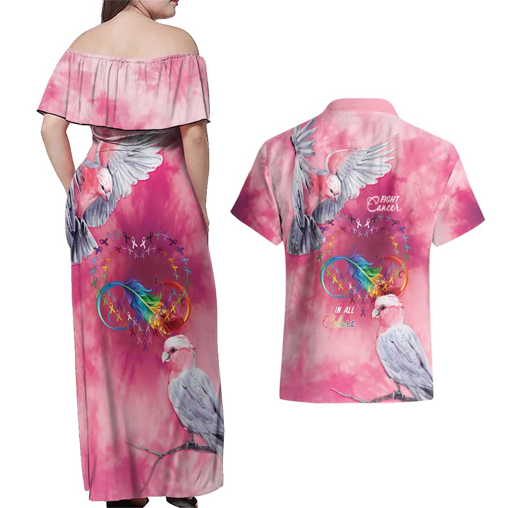 Australia Fight Cancer In All Colors Couples Matching Off Shoulder Maxi Dress and Hawaiian Shirt Galah Pink Tie Dye - Aussie Hoodie