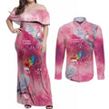 Australia Fight Cancer In All Colors Couples Matching Off Shoulder Maxi Dress and Long Sleeve Button Shirt Galah Pink Tie Dye - Aussie Hoodie