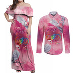 Australia Fight Cancer In All Colors Couples Matching Off Shoulder Maxi Dress and Long Sleeve Button Shirt Galah Pink Tie Dye - Aussie Hoodie