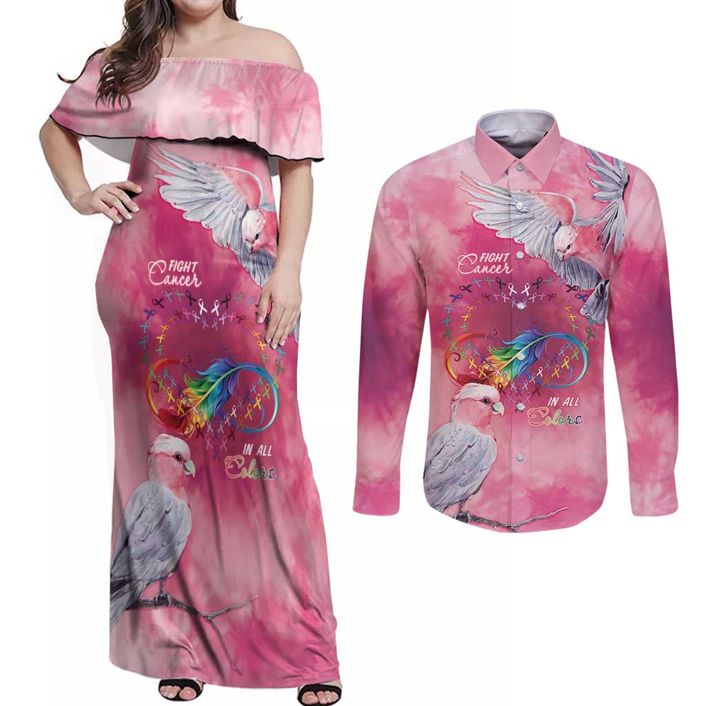 Australia Fight Cancer In All Colors Couples Matching Off Shoulder Maxi Dress and Long Sleeve Button Shirt Galah Pink Tie Dye - Aussie Hoodie