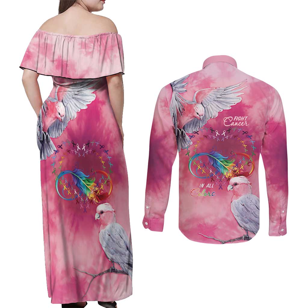 Australia Fight Cancer In All Colors Couples Matching Off Shoulder Maxi Dress and Long Sleeve Button Shirt Galah Pink Tie Dye - Aussie Hoodie