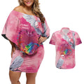 Australia Fight Cancer In All Colors Couples Matching Off Shoulder Short Dress and Hawaiian Shirt Galah Pink Tie Dye - Aussie Hoodie