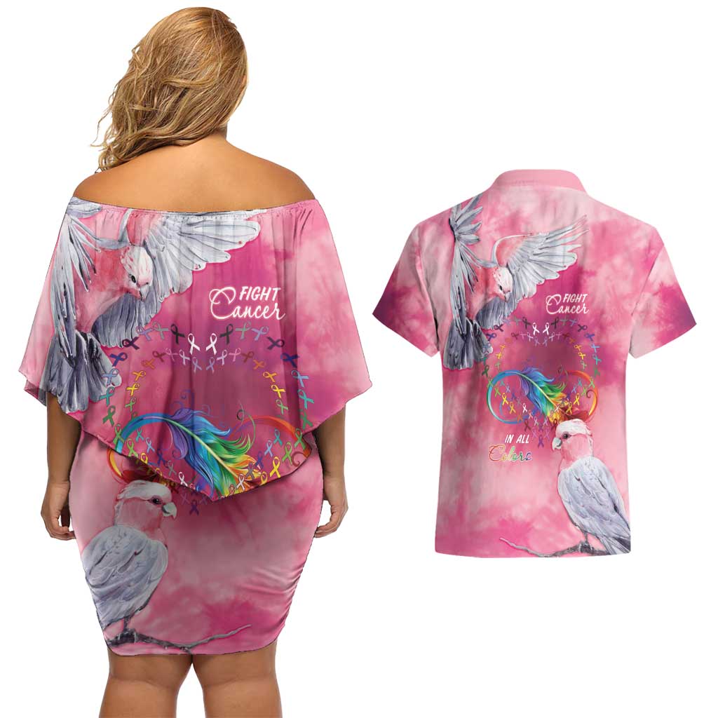 Australia Fight Cancer In All Colors Couples Matching Off Shoulder Short Dress and Hawaiian Shirt Galah Pink Tie Dye - Aussie Hoodie