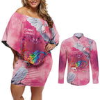 Australia Fight Cancer In All Colors Couples Matching Off Shoulder Short Dress and Long Sleeve Button Shirt Galah Pink Tie Dye - Aussie Hoodie