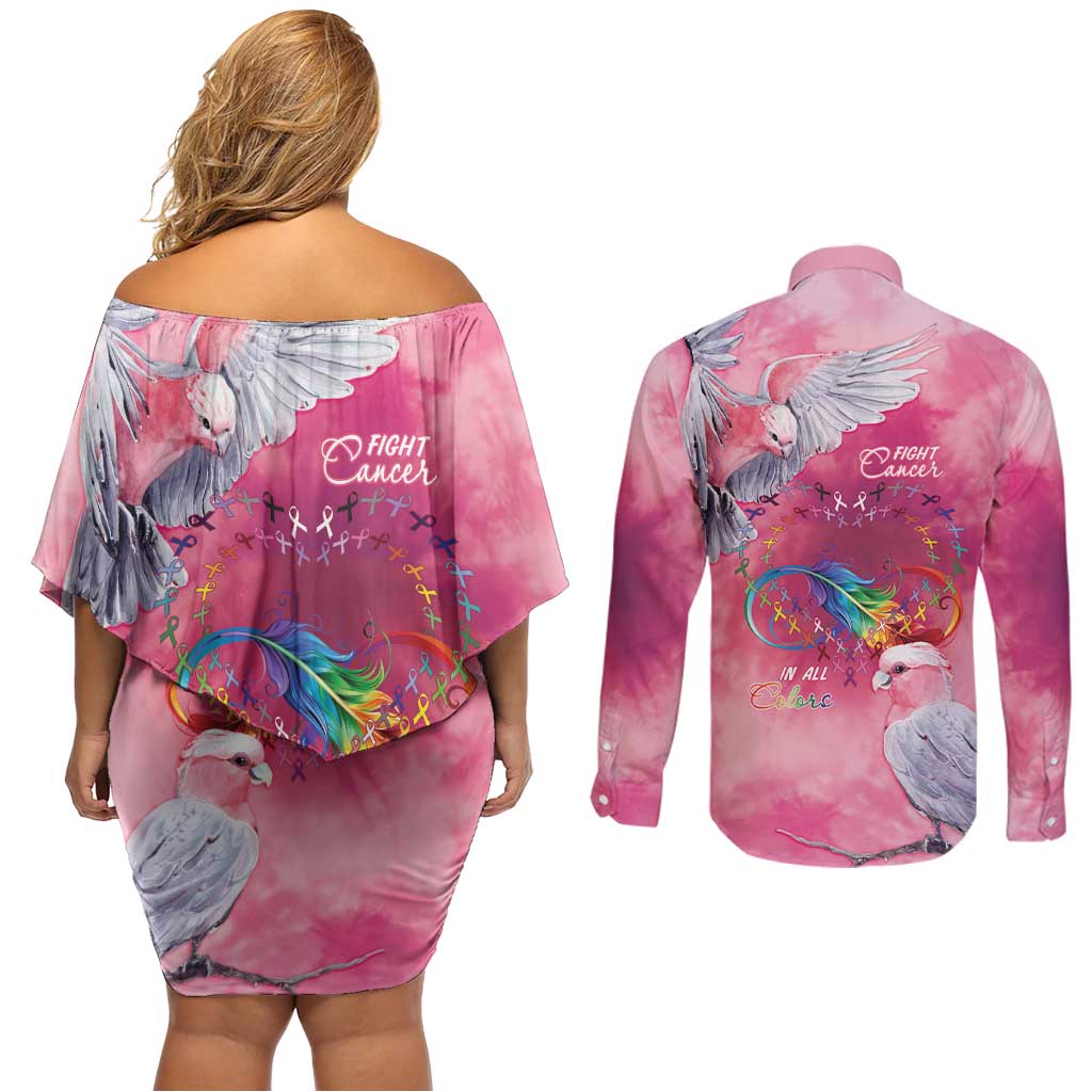 Australia Fight Cancer In All Colors Couples Matching Off Shoulder Short Dress and Long Sleeve Button Shirt Galah Pink Tie Dye - Aussie Hoodie