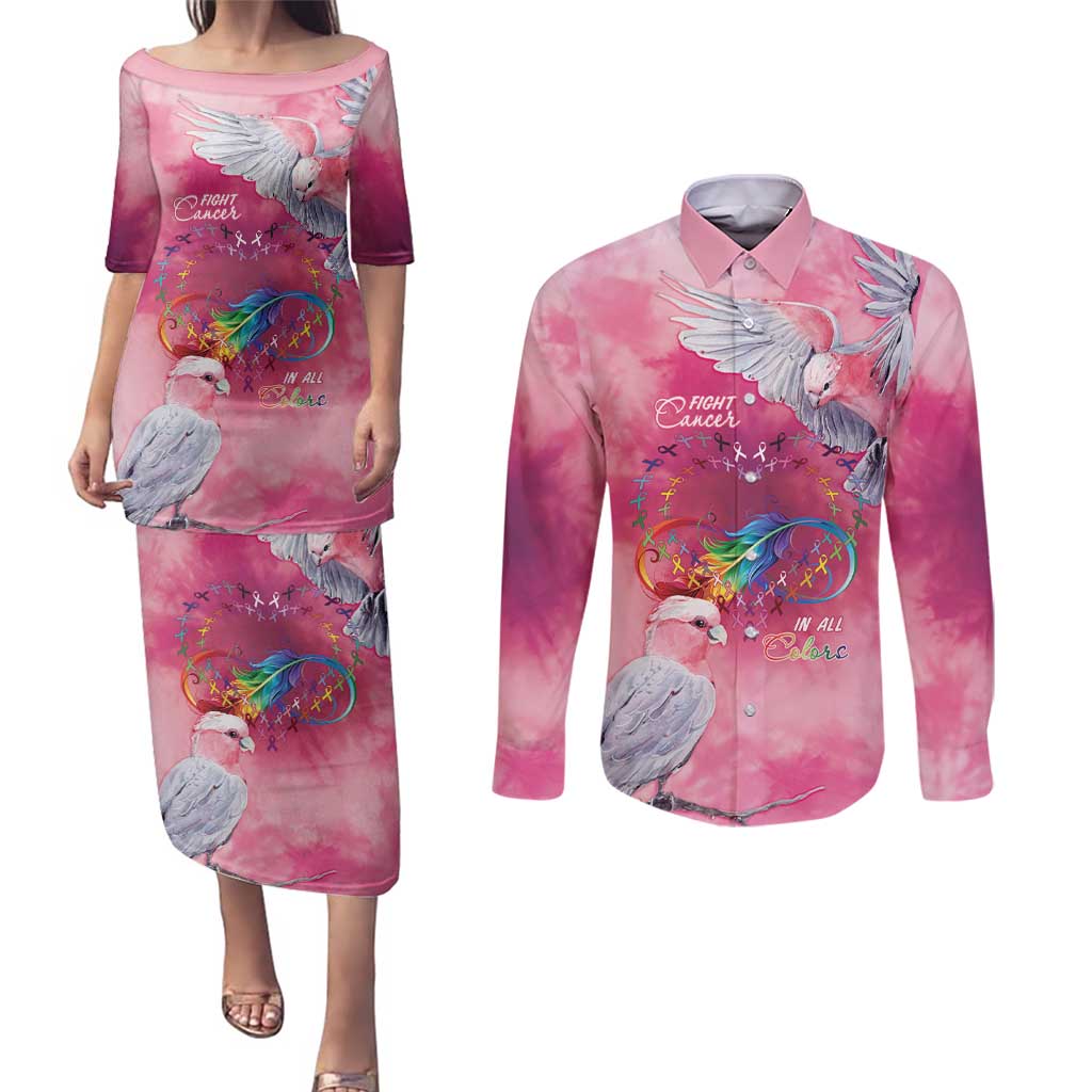 Australia Fight Cancer In All Colors Couples Matching Puletasi and Long Sleeve Button Shirt Galah Pink Tie Dye - Aussie Hoodie
