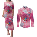 Australia Fight Cancer In All Colors Couples Matching Puletasi and Long Sleeve Button Shirt Galah Pink Tie Dye - Aussie Hoodie