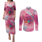 Australia Fight Cancer In All Colors Couples Matching Puletasi and Long Sleeve Button Shirt Galah Pink Tie Dye - Aussie Hoodie