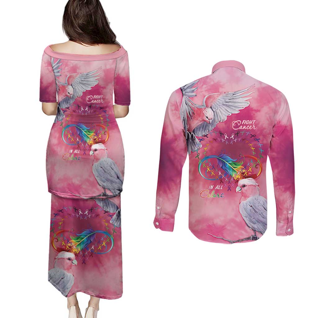 Australia Fight Cancer In All Colors Couples Matching Puletasi and Long Sleeve Button Shirt Galah Pink Tie Dye - Aussie Hoodie
