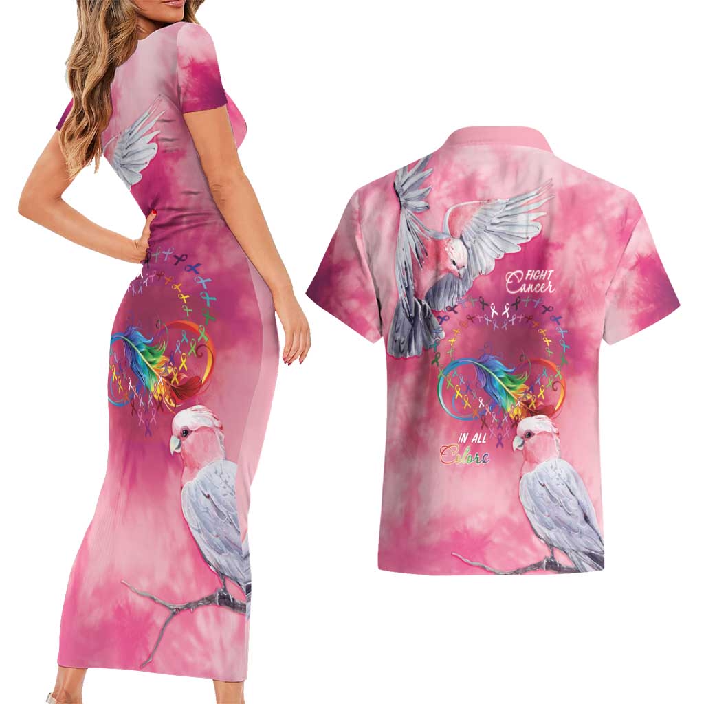 Australia Fight Cancer In All Colors Couples Matching Short Sleeve Bodycon Dress and Hawaiian Shirt Galah Pink Tie Dye - Aussie Hoodie