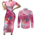 Australia Fight Cancer In All Colors Couples Matching Short Sleeve Bodycon Dress and Long Sleeve Button Shirt Galah Pink Tie Dye - Aussie Hoodie