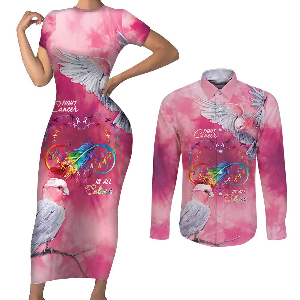 Australia Fight Cancer In All Colors Couples Matching Short Sleeve Bodycon Dress and Long Sleeve Button Shirt Galah Pink Tie Dye - Aussie Hoodie