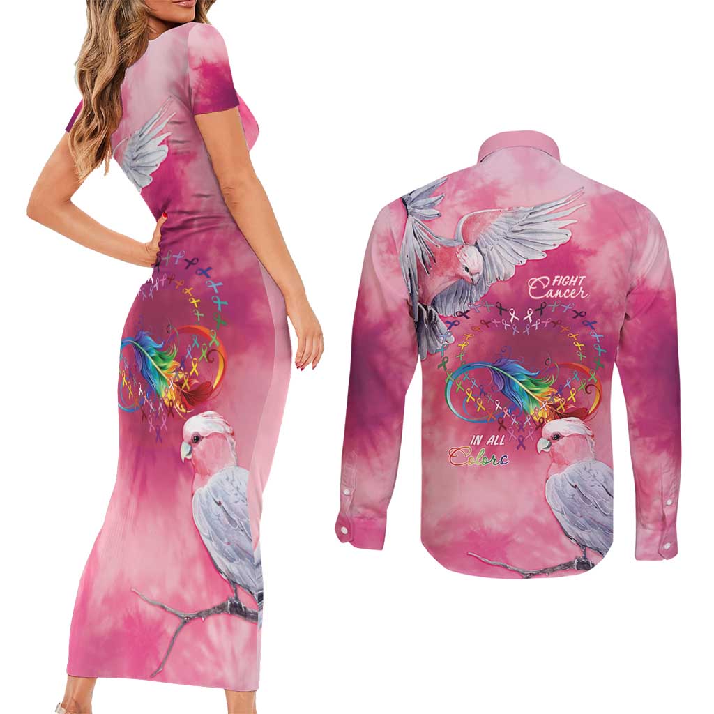 Australia Fight Cancer In All Colors Couples Matching Short Sleeve Bodycon Dress and Long Sleeve Button Shirt Galah Pink Tie Dye - Aussie Hoodie