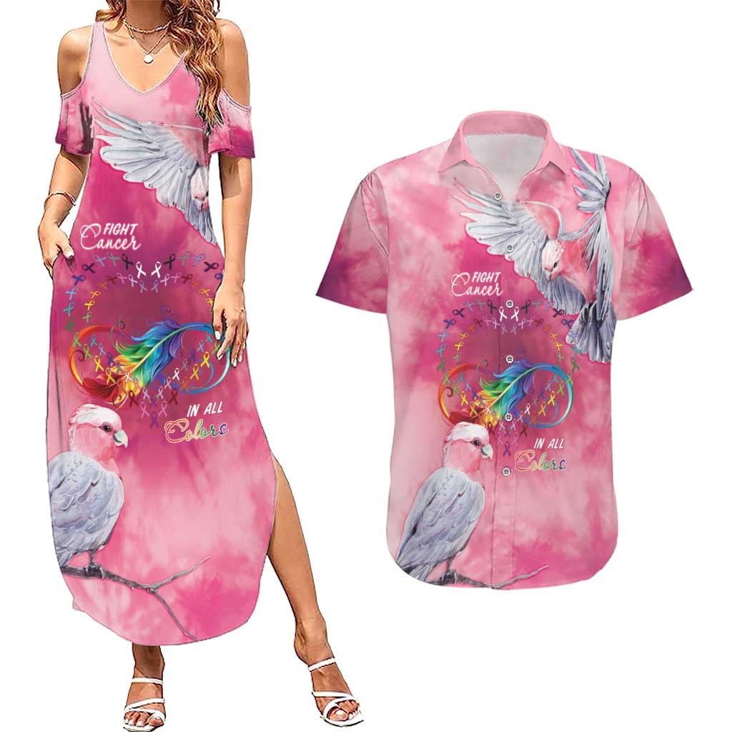 Australia Fight Cancer In All Colors Couples Matching Summer Maxi Dress and Hawaiian Shirt Galah Pink Tie Dye - Aussie Hoodie