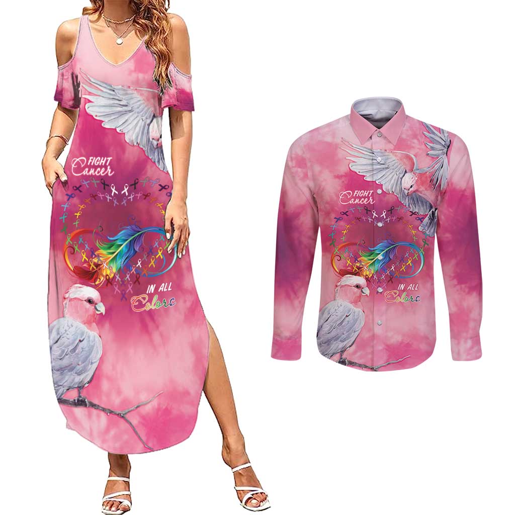 Australia Fight Cancer In All Colors Couples Matching Summer Maxi Dress and Long Sleeve Button Shirt Galah Pink Tie Dye - Aussie Hoodie
