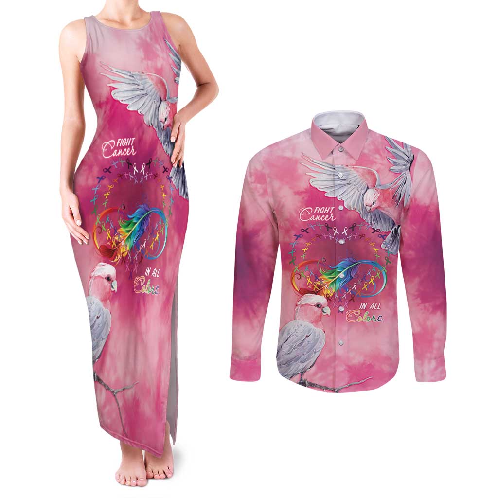 Australia Fight Cancer In All Colors Couples Matching Tank Maxi Dress and Long Sleeve Button Shirt Galah Pink Tie Dye - Aussie Hoodie