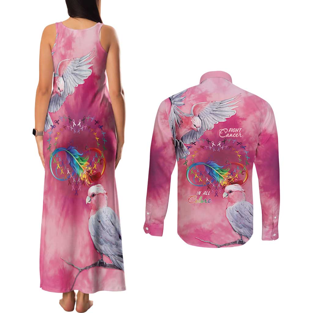 Australia Fight Cancer In All Colors Couples Matching Tank Maxi Dress and Long Sleeve Button Shirt Galah Pink Tie Dye - Aussie Hoodie