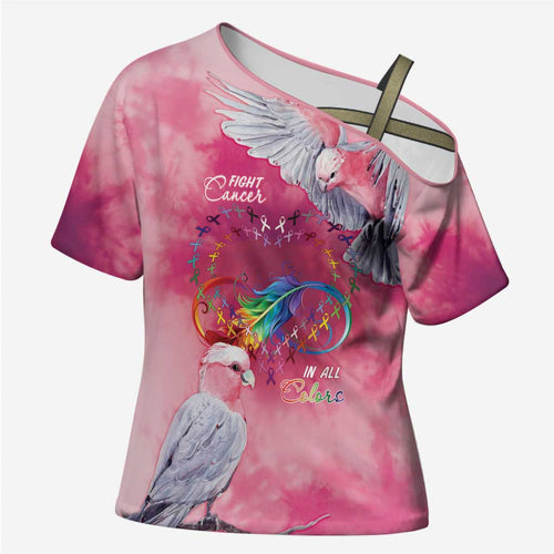 Australia Fight Cancer In All Colors Cross Shoulder Shirt Galah Pink Tie Dye - Aussie Hoodie
